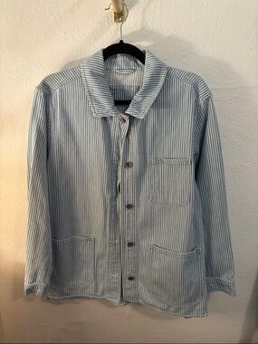 Old Navy Light Blue & White Striped Utility Jacket